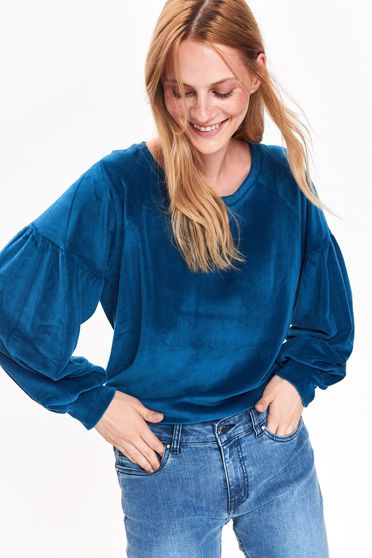 Top Secret blue sweater casual flared velvet with puffed sleeves