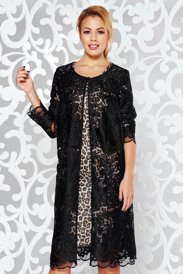 Black jacket elegant with easy cut from laced fabric long sleeved