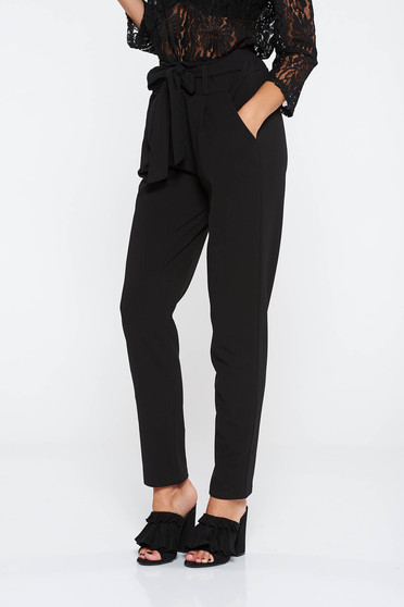 SunShine black trousers casual slightly elastic fabric high waisted with pockets