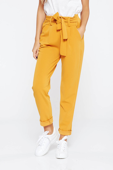 SunShine mustard trousers casual slightly elastic fabric high waisted with pockets