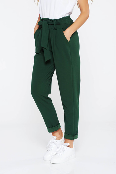 SunShine darkgreen trousers casual slightly elastic fabric high waisted with pockets