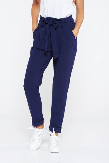 SunShine darkblue trousers casual slightly elastic fabric high waisted with pockets