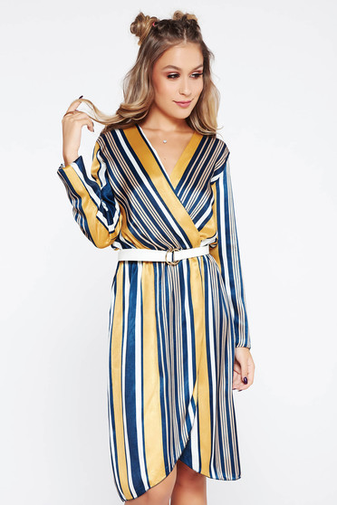 SunShine mustard dress daily from satin fabric texture with elastic waist with v-neckline