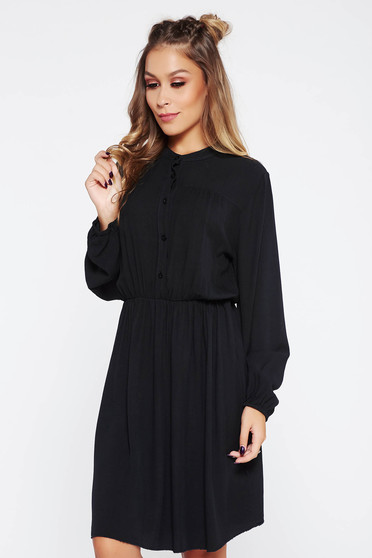 SunShine black dress casual with elastic waist cloche airy fabric