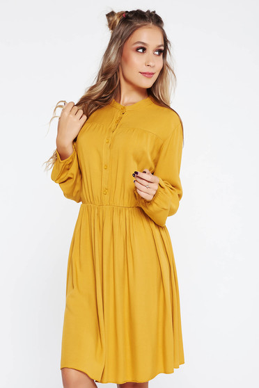 SunShine mustard dress casual with elastic waist cloche airy fabric