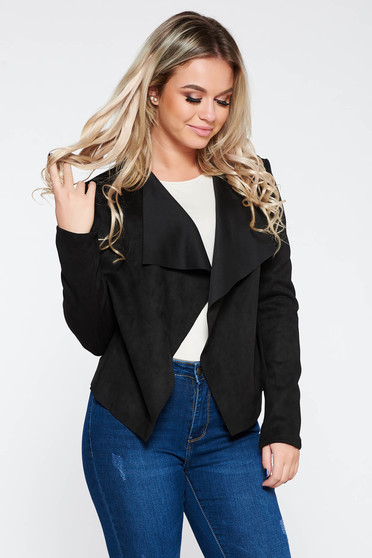 SunShine black cardigan casual with easy cut from velvet fabric from soft fabric