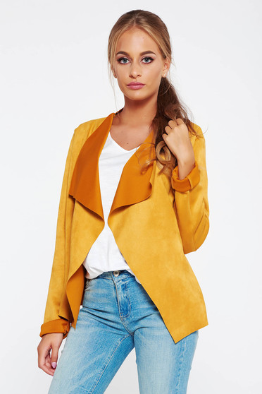 SunShine mustard cardigan casual with easy cut from velvet fabric from soft fabric