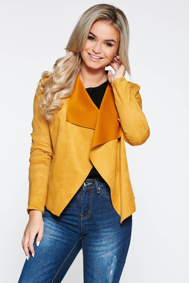 SunShine mustard cardigan casual with easy cut from velvet fabric from soft fabric