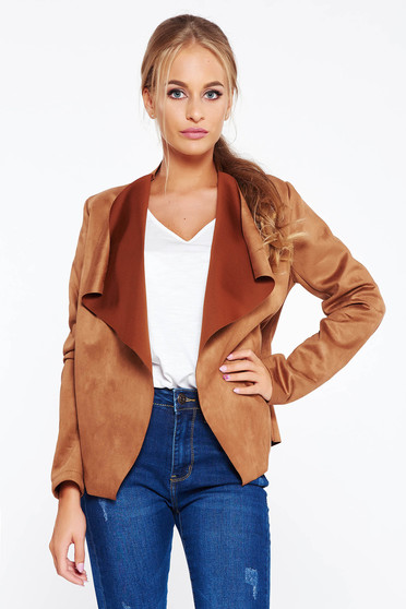 SunShine brown cardigan casual with easy cut from velvet fabric from soft fabric