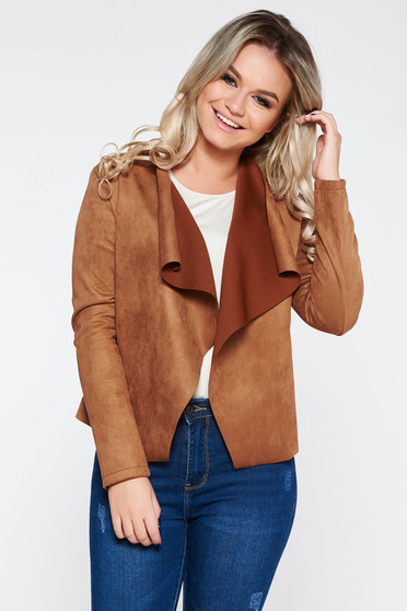 SunShine brown cardigan casual with easy cut from velvet fabric from soft fabric