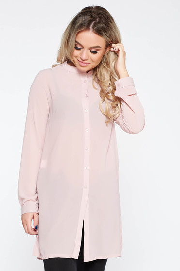 Elegant flared women`s shirt slightly transparent fabric rosa