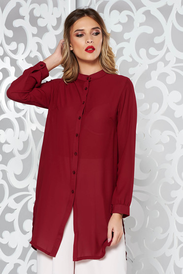 Elegant flared women`s shirt slightly transparent fabric burgundy