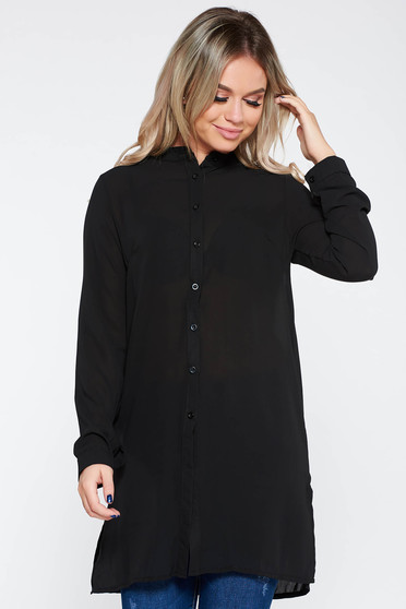 Elegant flared women`s shirt slightly transparent fabric black