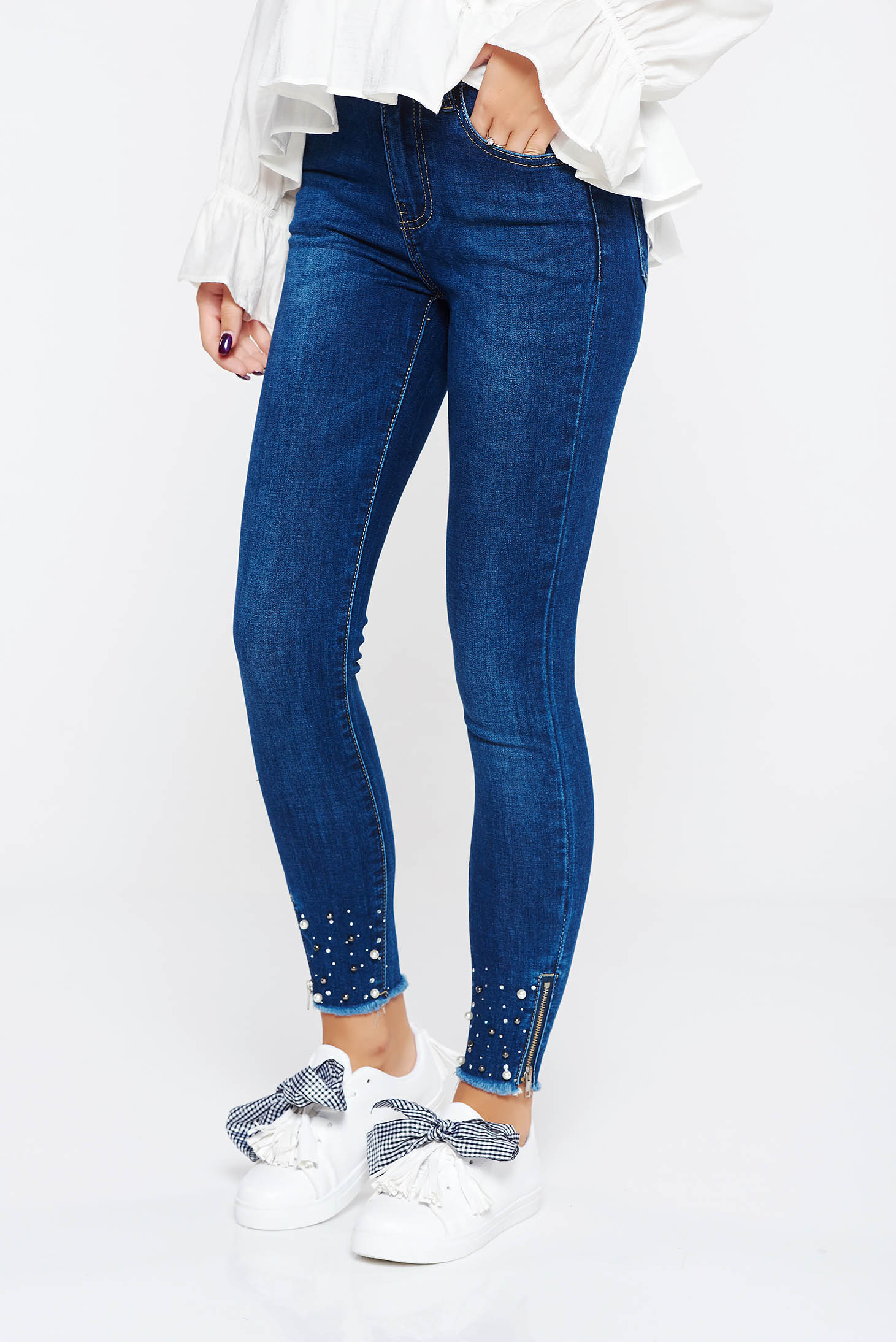 pearls high waisted skinny jeans cotton 