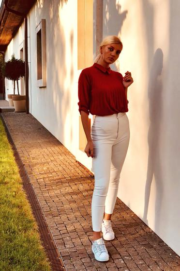Burgundy SunShine elegant women`s blouse with easy cut folded up transparent chiffon fabric