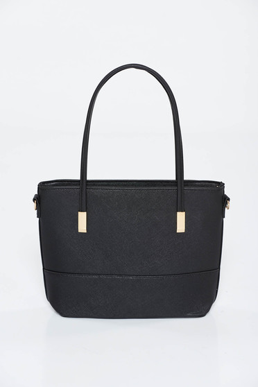 Black bag office from ecological leather with metal accessories