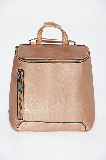 Gold backpacks casual from ecological leather zipper accessory