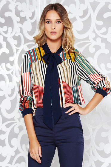Darkblue women`s shirt office flared airy fabric long sleeved