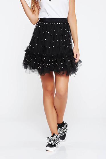 Black skirt clubbing cloche net with inside lining with pearls with ruffle details