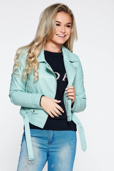Mint casual jacket from ecological leather with inside lining with pockets