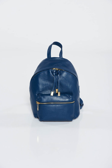 Darkblue backpacks casual natural leather with metal accessories
