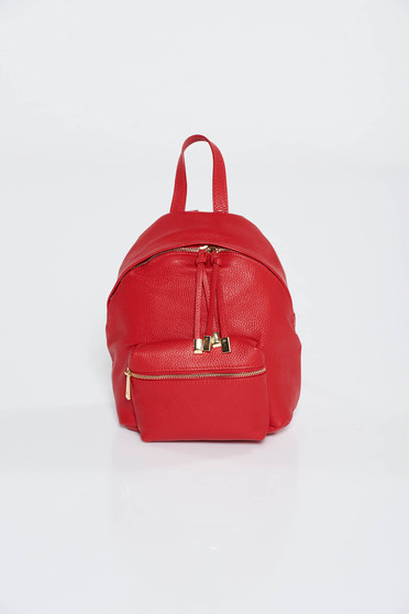 Red backpacks casual natural leather with metal accessories