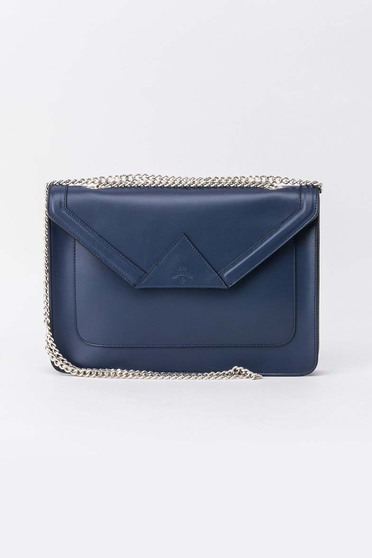 Darkblue casual bag natural leather long chain handle