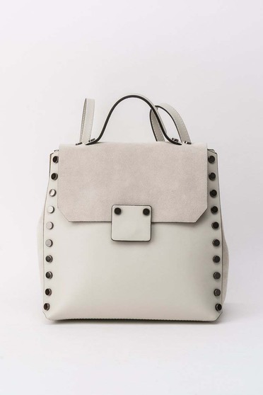 Cream backpacks casual natural leather with metallic spikes