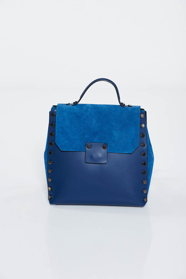 Darkblue backpacks casual natural leather with metallic spikes