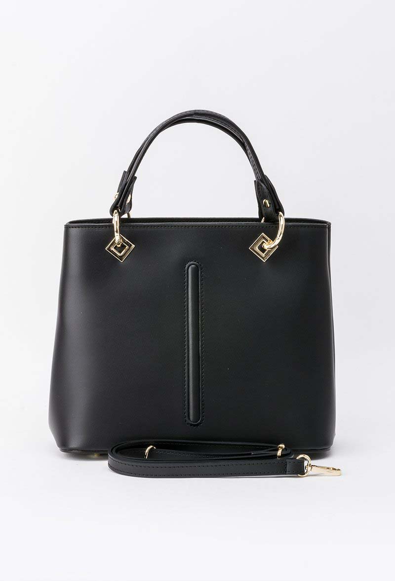 Black office bag natural leather with metal accessories