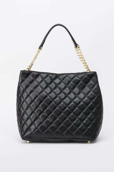 Black office bag natural leather metallic chain accessory