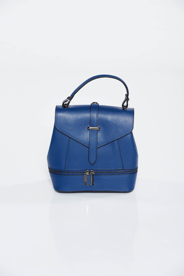Darkblue backpacks leather zipper accessory metallic buckle