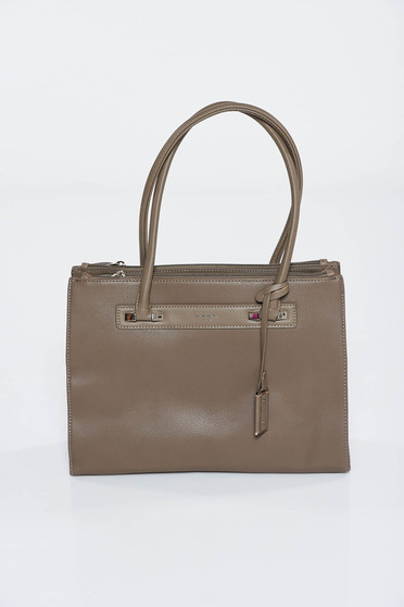 Grey office bag from ecological leather short handles