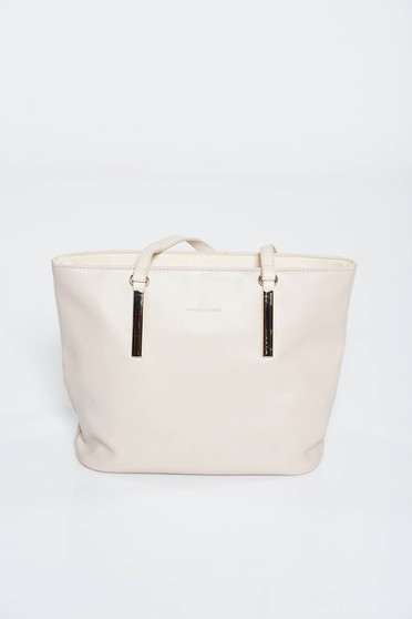 Cream bag office with metal accessories short handles