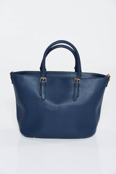 Darkblue bag office from ecological leather medium handles