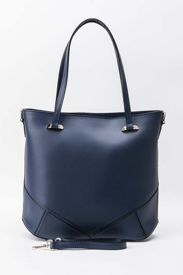 Darkblue office bag short handles natural leather