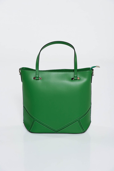 Green office bag short handles natural leather