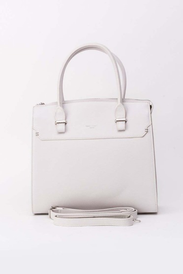 Grey office bag from ecological leather short handles