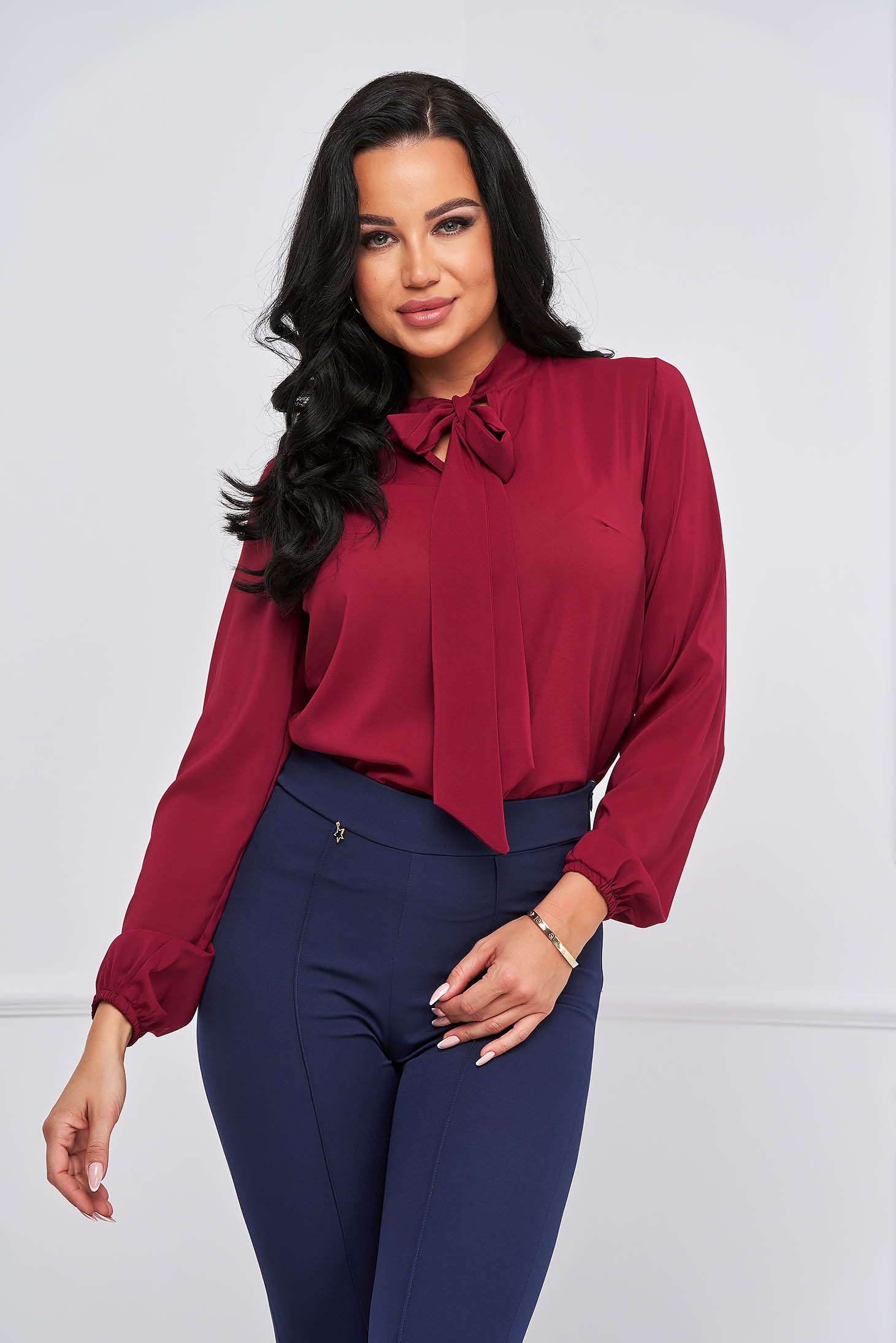 Burgundy loose fit women`s blouse voile fabric - StarShinerS