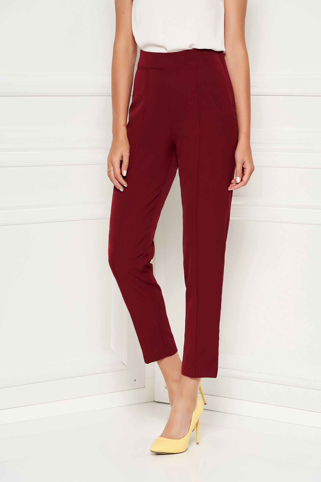 Pantaloni StarShinerS visinii eleganti office cu talie inalta din material usor elastic cu buzunare