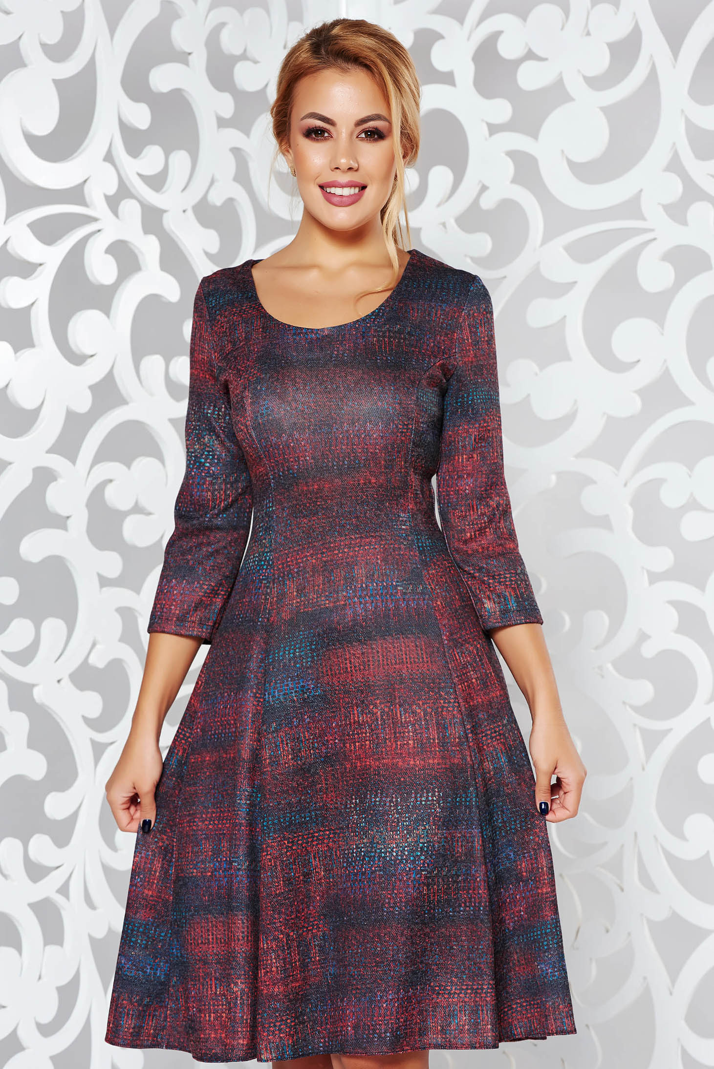 Daily midi cloche brown dress from soft fabric 3/4 sleeve