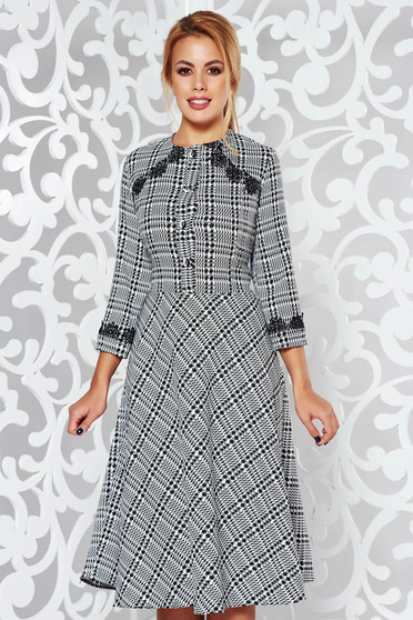 Black elegant midi cloche dress with lace details