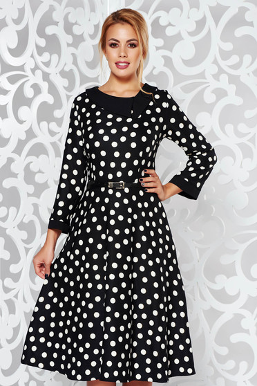 Black dress office cloche accessorized with belt