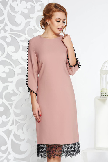 Rosa elegant flared dress slightly elastic fabric with lace details with tassels