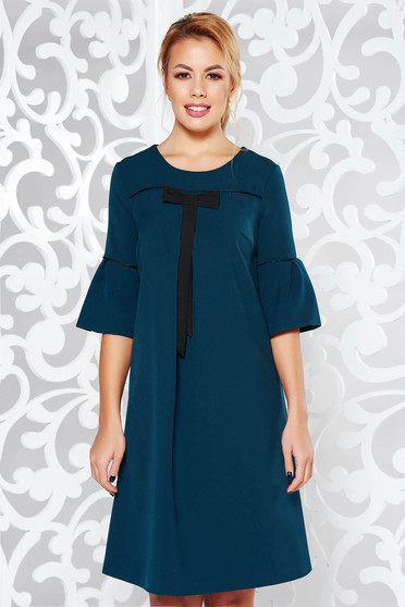 Darkgreen flared dress slightly elastic fabric with bell sleeve office