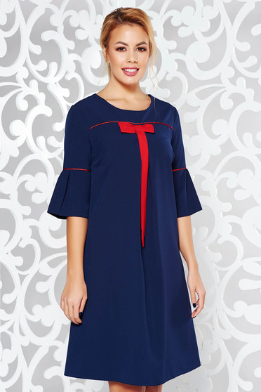 Darkblue flared dress slightly elastic fabric with bell sleeve office
