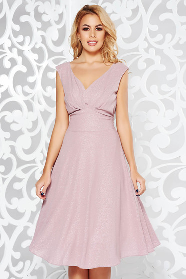 Rosa dress occasional from shiny fabric with inside lining with v-neckline
