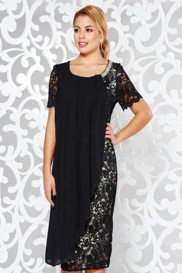 Black dress occasional pencil laced with inside lining voile overlay with bright details