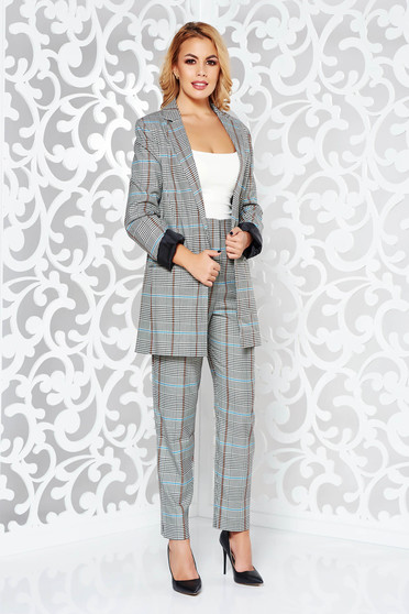 Brown lady set office non-flexible thin fabric plaid fabric with inside lining
