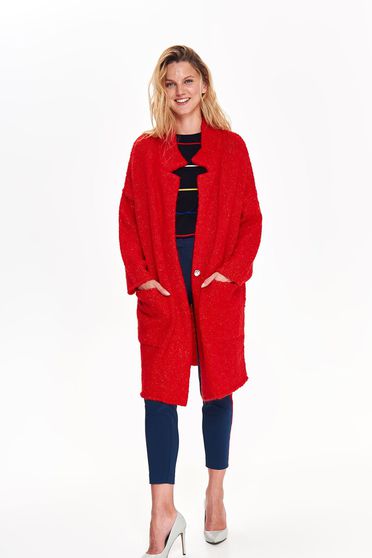 Top Secret red casual long cardigan with easy cut knitted fabric